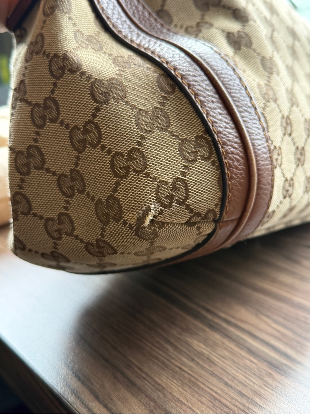 Gucci Beige & Brown GG Canvas Shoulder Hobo with Braided Handle - Picture 9 of 16